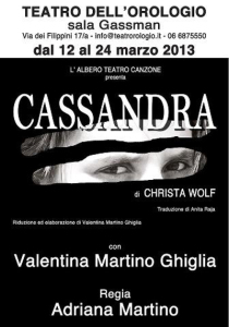 Locandina Cassandra Teatro Orologio dal 12 al 24 Marzo
